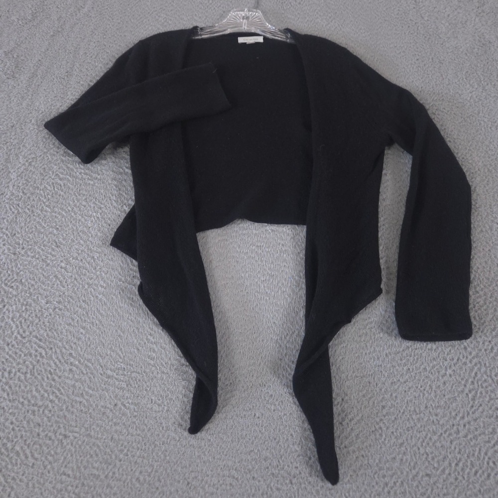 Garnet Hill Sweater Women XS Black 100% Cashmere Wrap Tie Front Cropped Cardigan